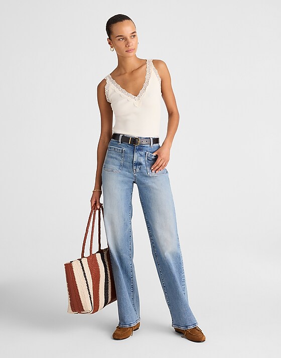 madewell The Emmett Wide-Leg Full Length Jean: Patch Pocket Edition atlin wash