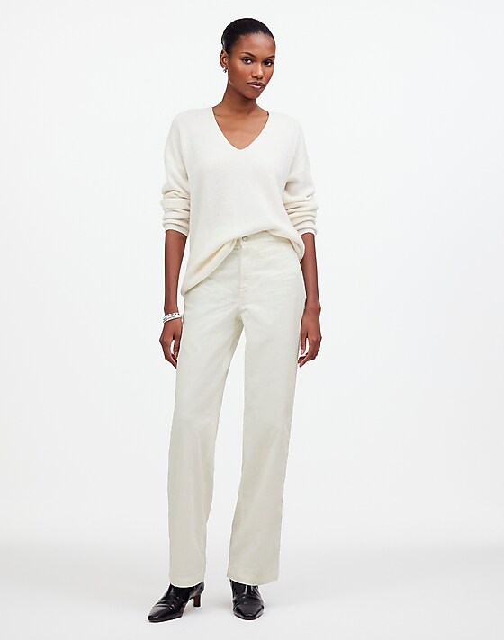 madewell The Emmett Wide-Leg Pant in Corduroy: Welt Pocket Edition winter white