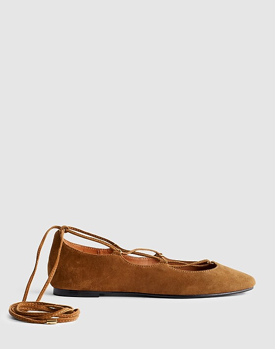 madewell The Greta Lace-Up Ballet Flat warm chestnut