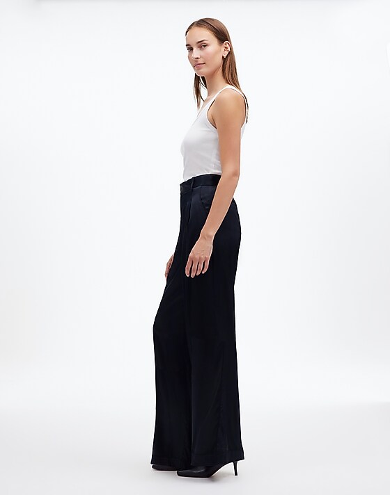 Madewell The Harlow Superwide-Leg In Stretch Satin True Black