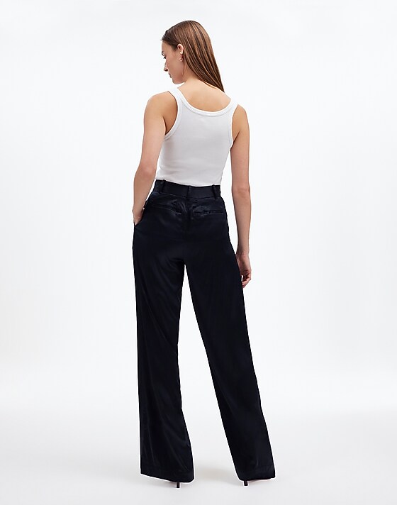 Madewell The Harlow Superwide-Leg In Stretch Satin True Black