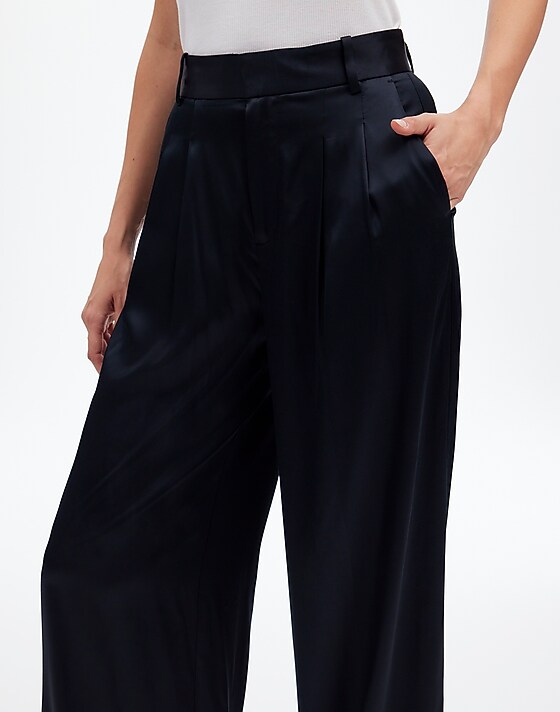 Madewell The Harlow Superwide-Leg In Stretch Satin True Black