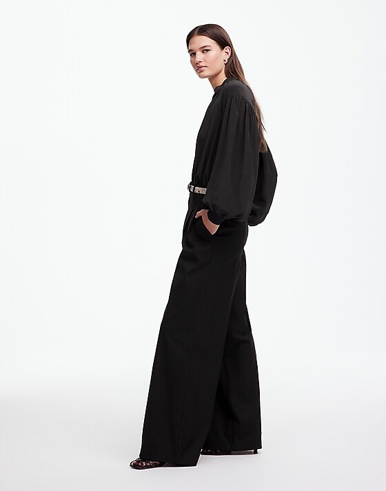 Madewell The Harlow Superwide-Leg Trouser In Brushed Twill Black