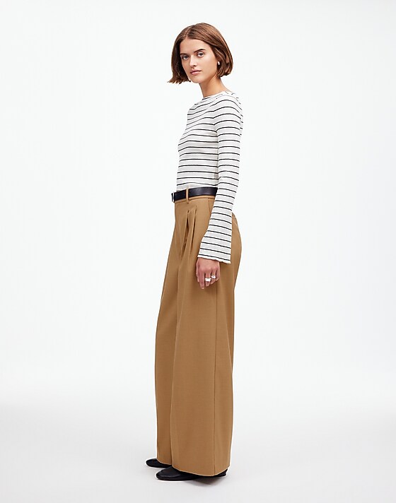 Madewell The Harlow Superwide-Leg Trouser In Brushed Twill Light Neutral