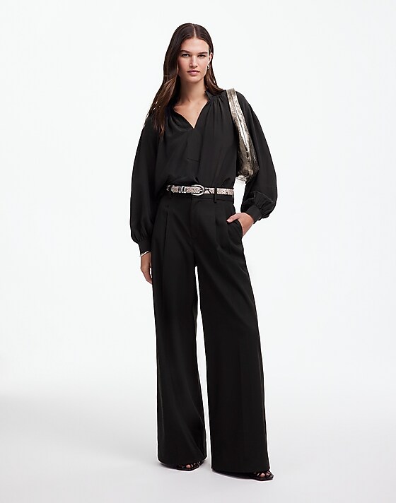 madewell The Harlow Superwide-Leg Trouser in Brushed Twill black