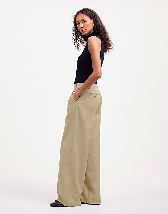 Madewell The Harlow Wide-Leg Pant In Drapey Twill Vintage Khaki