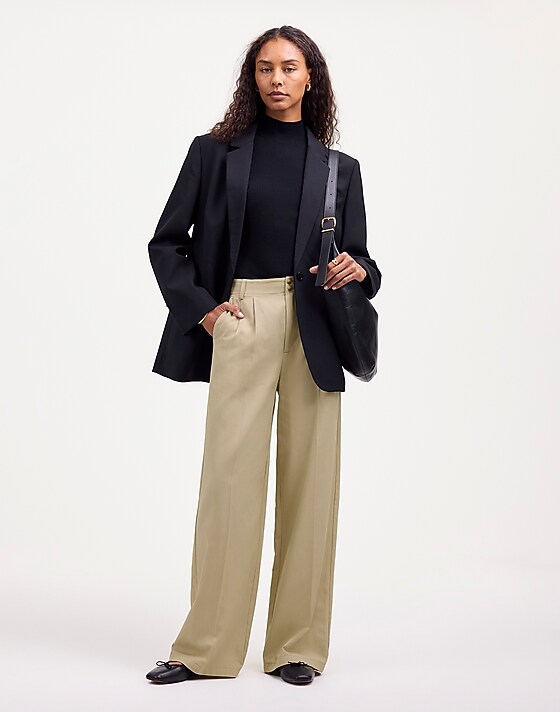 madewell The Harlow Wide-Leg Pant in Drapey Twill vintage khaki