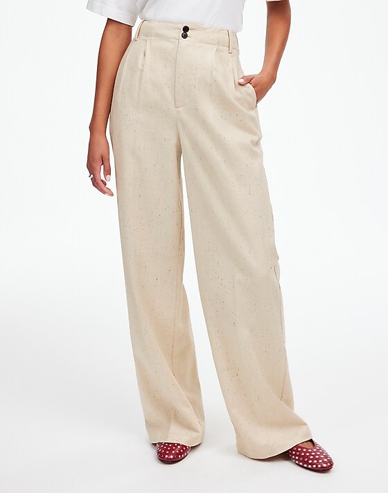 Madewell The Harlow Wide-Leg Pant In Herringbone Italian Fabric Oatmeal Herringbone