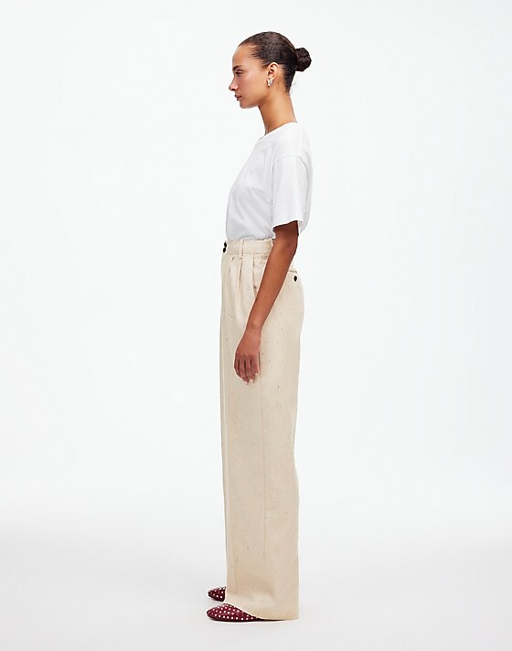 Madewell The Harlow Wide-Leg Pant In Herringbone Italian Fabric Oatmeal Herringbone