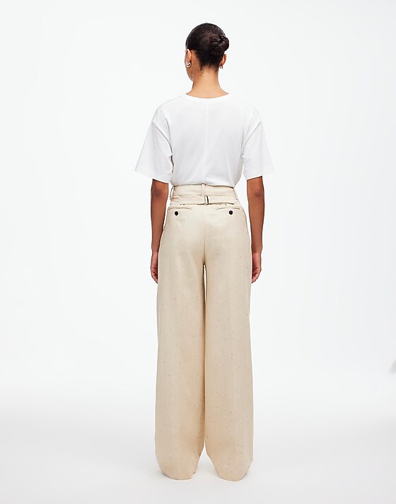 Madewell The Harlow Wide-Leg Pant In Herringbone Italian Fabric Oatmeal Herringbone