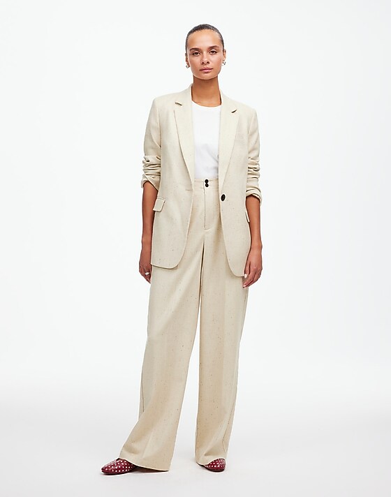 madewell The Harlow Wide-Leg Pant in Herringbone Italian Fabric oatmeal herringbone