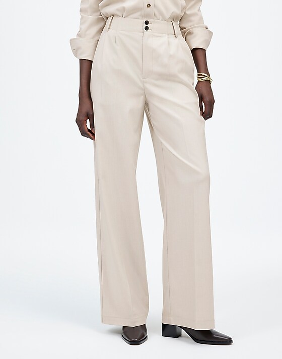 Madewell The Harlow Wide-Leg Trouser In Brushed Twill Pebble Stone