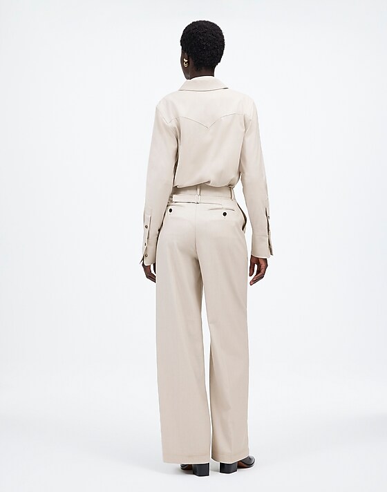 Madewell The Harlow Wide-Leg Trouser In Brushed Twill Pebble Stone