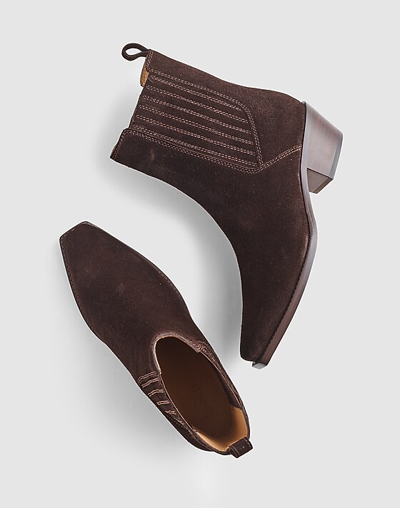 Madewell The Ingrid Chelsea Boot In Suede Dark Carob