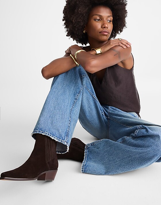 Madewell The Ingrid Chelsea Boot In Suede Dark Carob