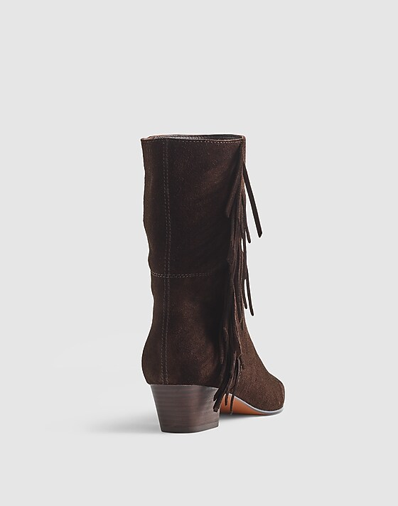Madewell The Lexie Fringed Ankle Boot In Suede Dark Carob
