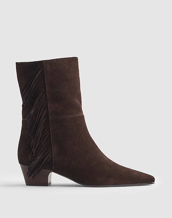 madewell The Lexie Fringed Ankle Boot in Suede dark carob