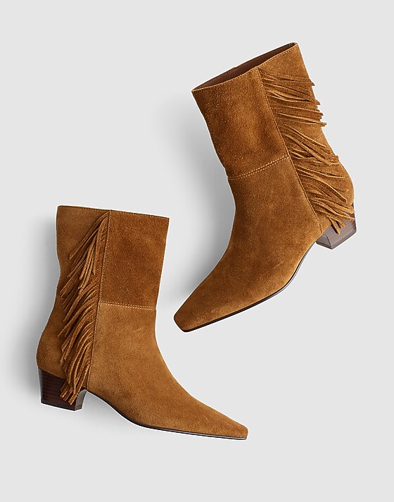 Madewell The Lexie Fringed Ankle Boot In Suede Dried Acorn