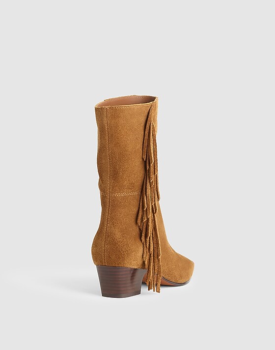 Madewell The Lexie Fringed Ankle Boot In Suede Dried Acorn