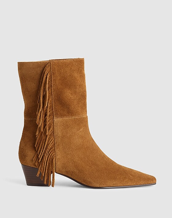 madewell The Lexie Fringed Ankle Boot in Suede dried acorn