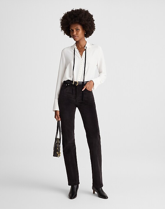 madewell The Longline Straight Pant in Velvet jet black