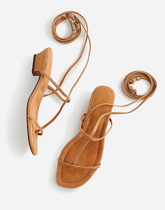 Madewell The Maycie Lace-Up T-Strap Sandal In Suede Sunbaked Clay