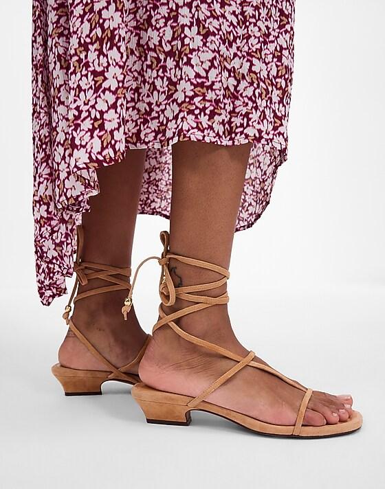 Madewell The Maycie Lace-Up T-Strap Sandal In Suede Sunbaked Clay