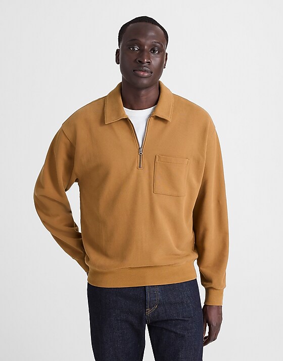 Madewell The McCarren Midweight Quarter-Zip Sweatshirt Bronzed Khaki