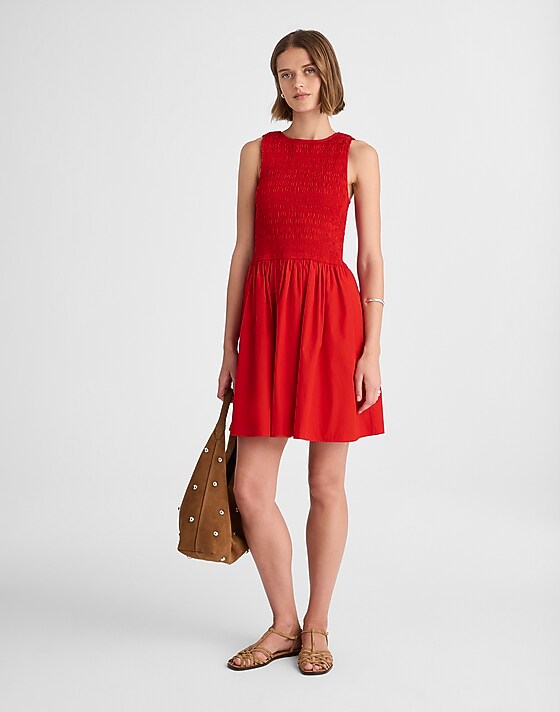Madewell The Melody Scoopback Smocked Mini Dress Festival Red
