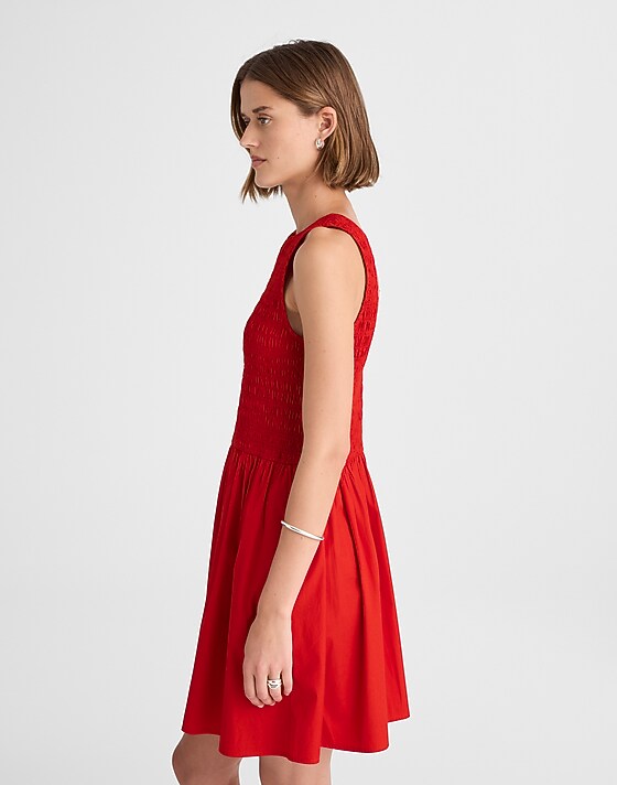 Madewell The Melody Scoopback Smocked Mini Dress Festival Red