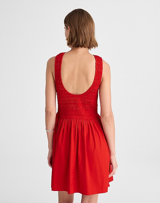 Madewell The Melody Scoopback Smocked Mini Dress Festival Red