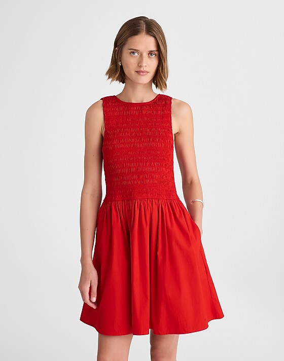 madewell The Melody Scoopback Smocked Mini Dress festival red