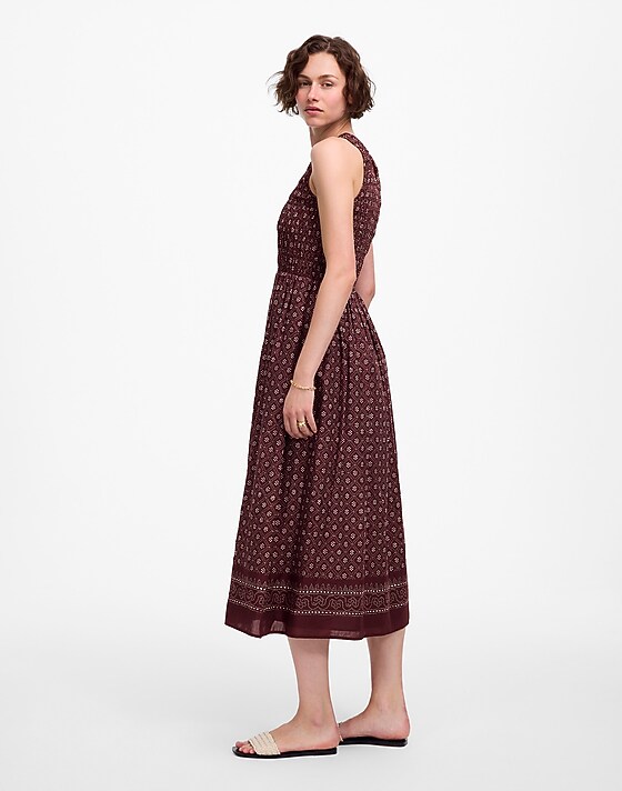 Madewell The Melody Smocked Midi Dress In Daisy Print Dusty Plum