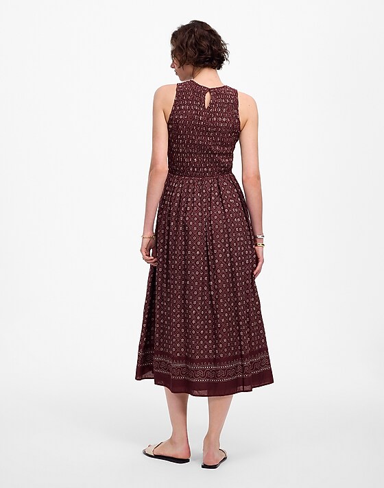 Madewell The Melody Smocked Midi Dress In Daisy Print Dusty Plum