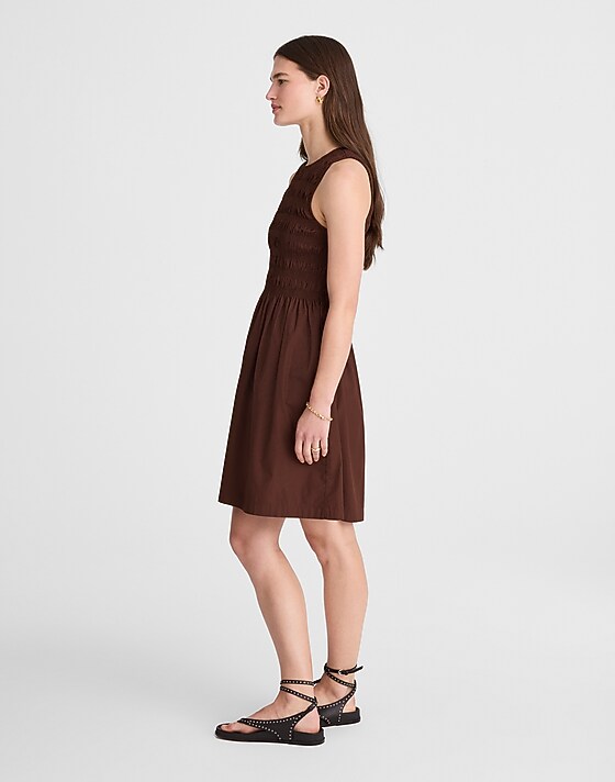 Madewell The Melody Smocked Mini Dress Roasted Chicory