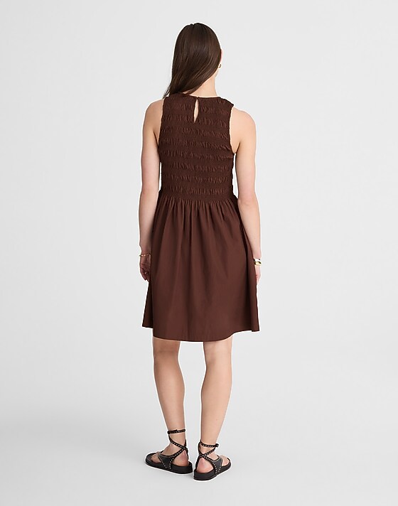 Madewell The Melody Smocked Mini Dress Roasted Chicory