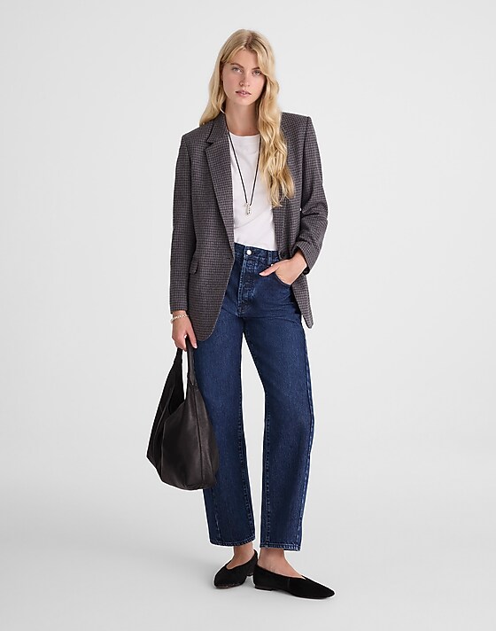 Madewell The Mercer Relaxed Blazer Blue Brown Plaid