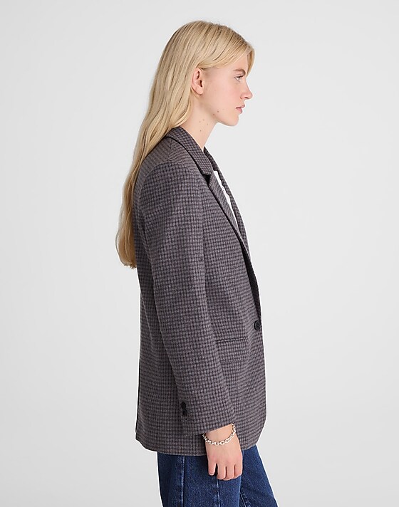Madewell The Mercer Relaxed Blazer Blue Brown Plaid