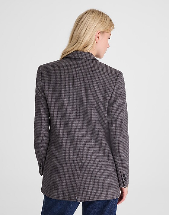 Madewell The Mercer Relaxed Blazer Blue Brown Plaid