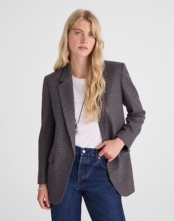 madewell The Mercer Relaxed Blazer blue brown plaid