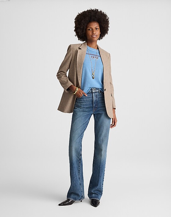 Madewell The Mercer Relaxed Blazer Brown Black Checkered Plaid