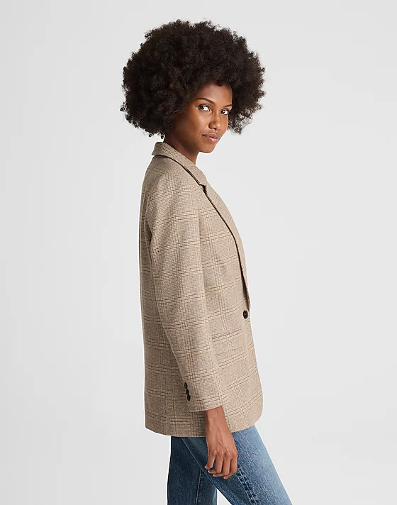 Madewell The Mercer Relaxed Blazer Brown Black Checkered Plaid