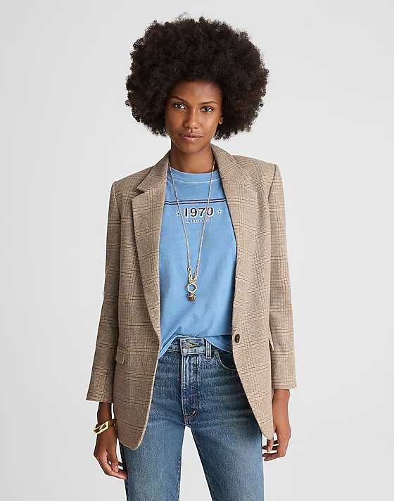 madewell The Mercer Relaxed Blazer brown black checkered plaid