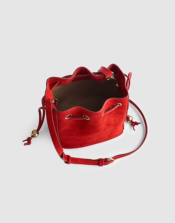 Madewell The Mini Drawstring Crossbody Bucket Bag Cardinal Red