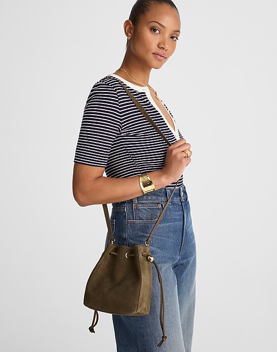 Madewell The Mini Drawstring Crossbody Bucket Bag Cardinal Red