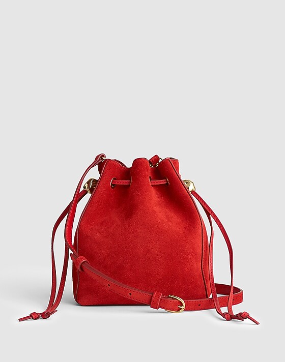 madewell The Mini Drawstring Crossbody Bucket Bag cardinal red