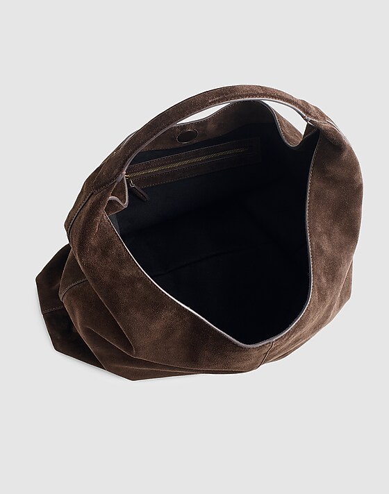 Madewell The Mylie Large Shoulder Bag In Italian Suede Dark Carob