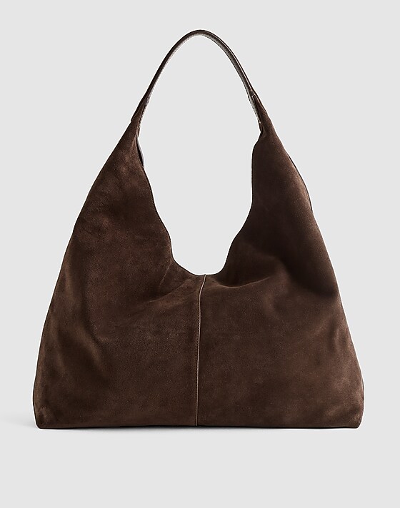 madewell The Mylie Large Shoulder Bag in Italian Suede dark carob