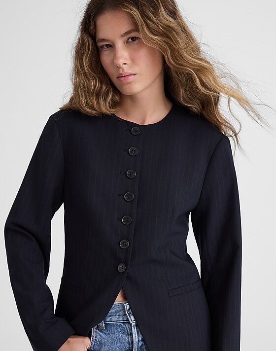 madewell The Nolita Cutaway Blazer dark navy stripe