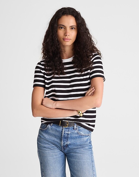 Madewell The Perfect Crewneck Tee In Allday Jersey Back To Black Stripe